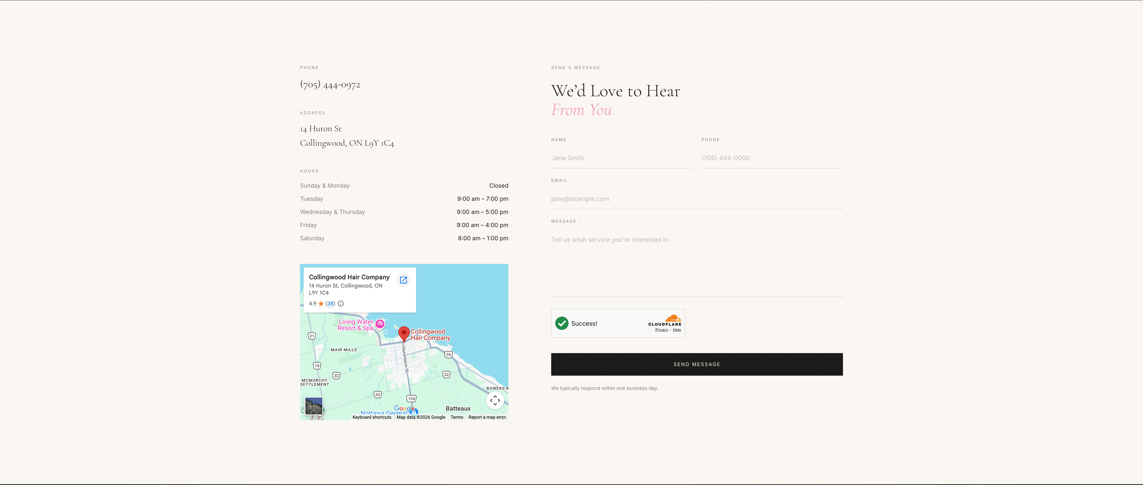 Collingwood Hair Company — Built to convert. Protected from spam.
