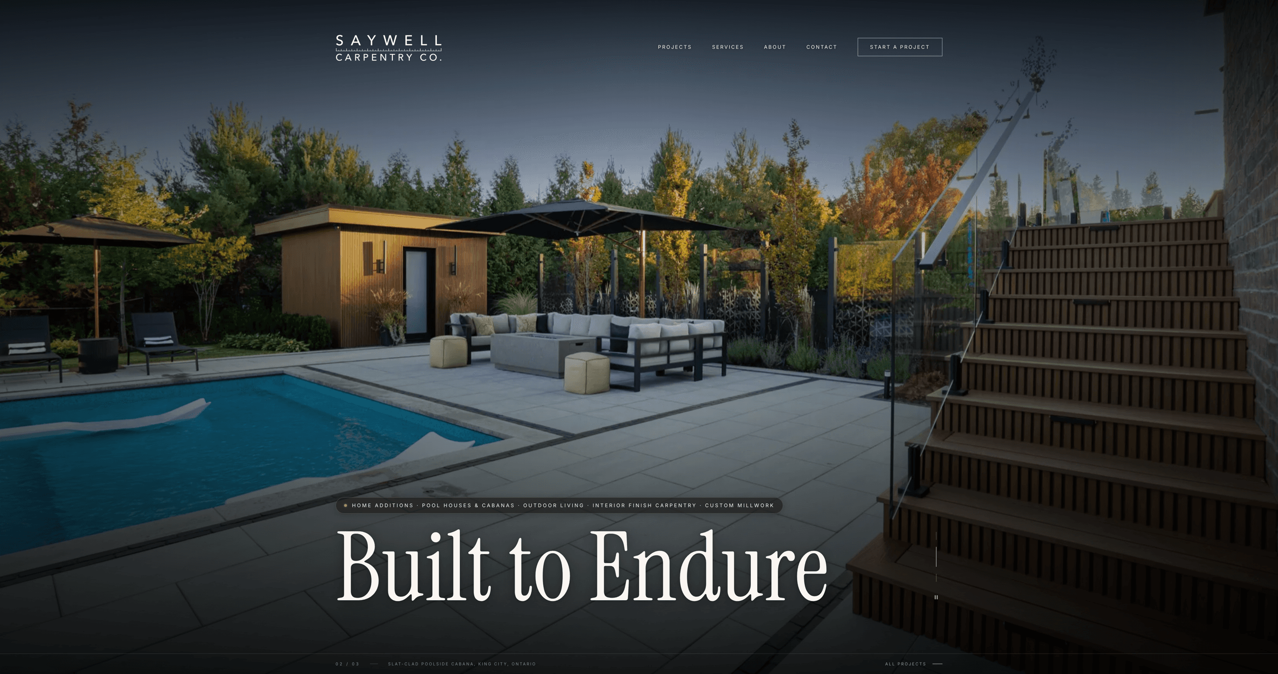 Saywell Carpentry Co. — The work opens the page.